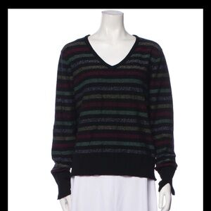 Gerard Darel Cashmere Blend V Neck Sweater Womens Small Black Multicolor Stripe